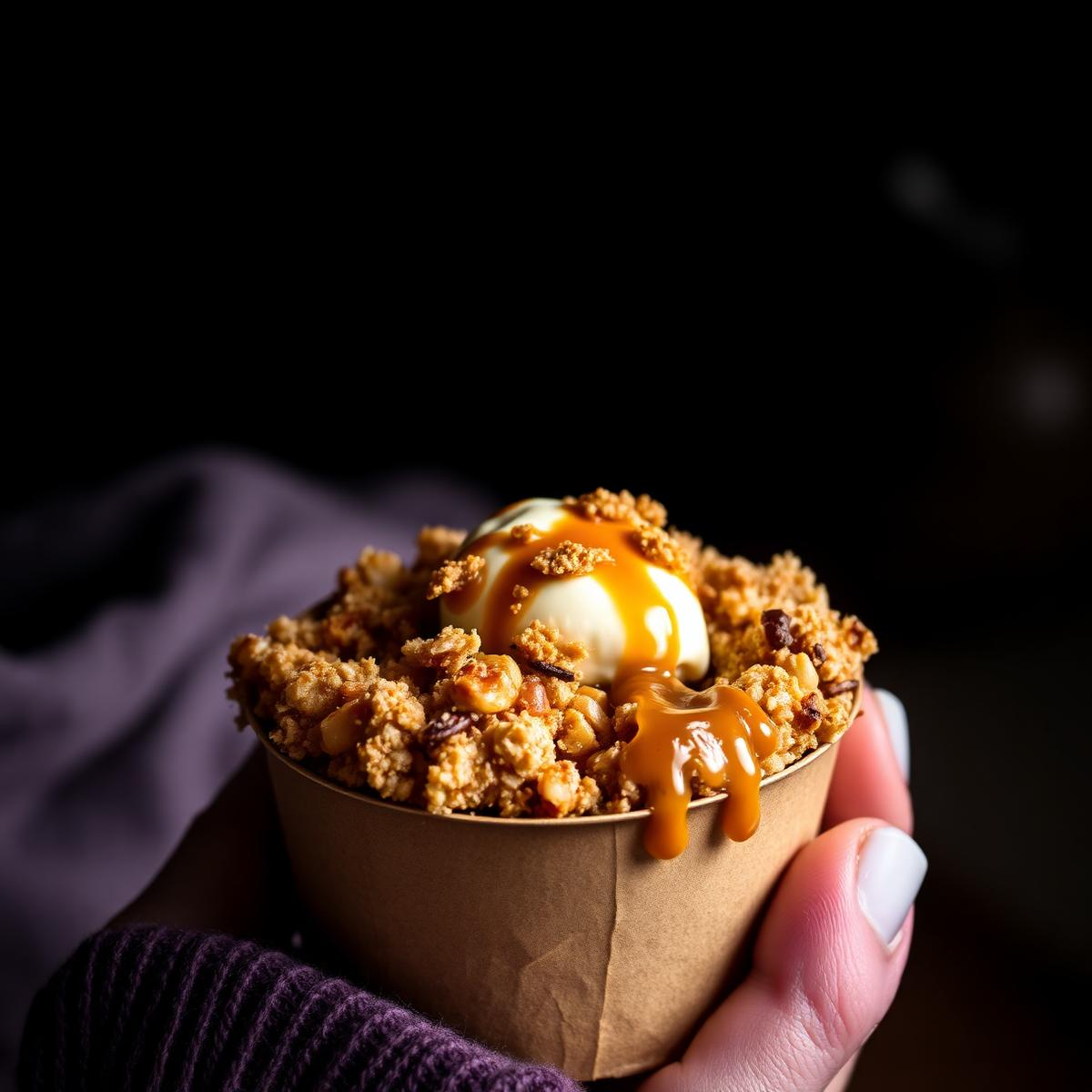 Hot apple crumble pot with custard. Event coffee van catering in Gloucestershire