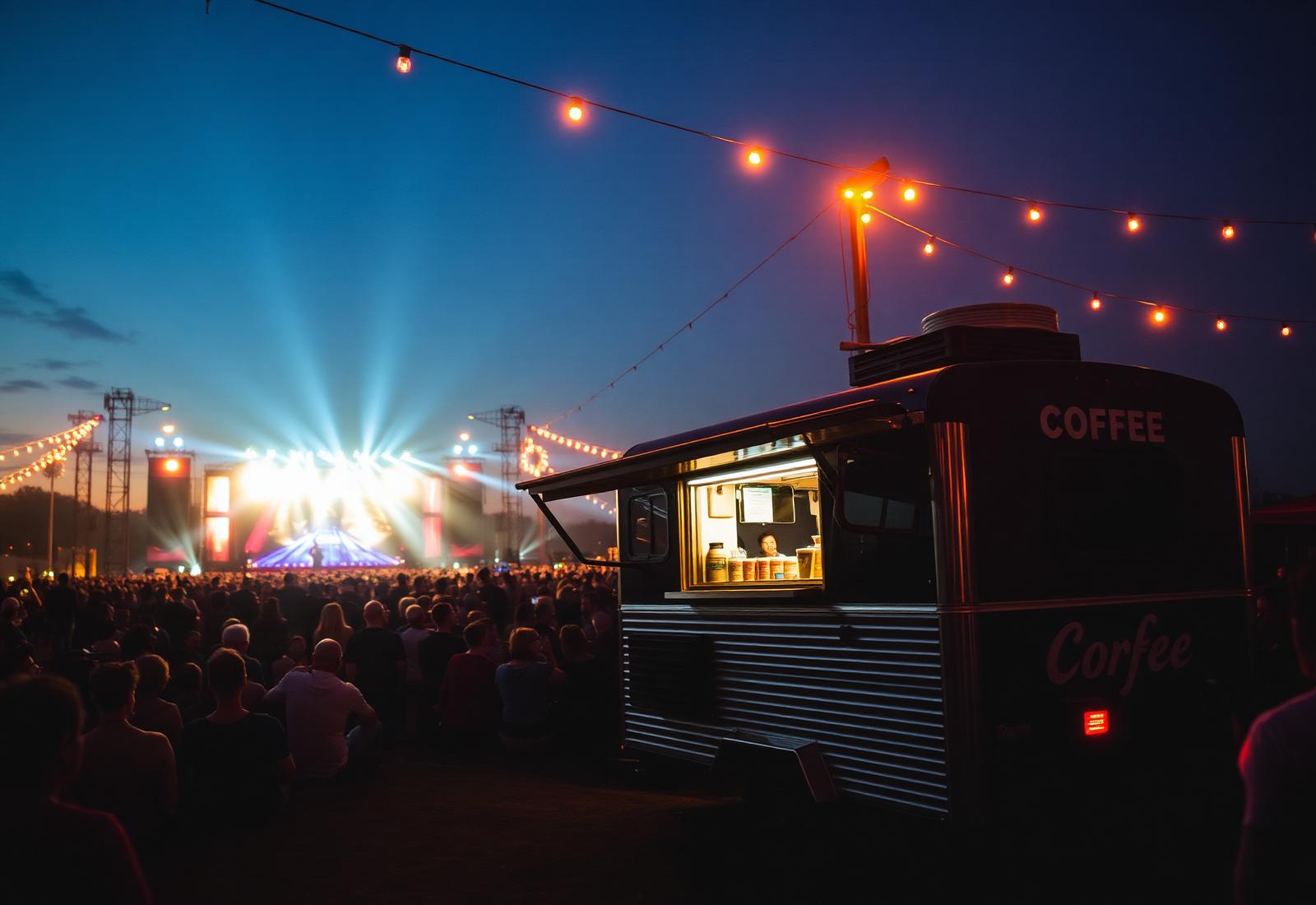 Event coffee van hire. Mobile catering trailer at a large festival in the UK